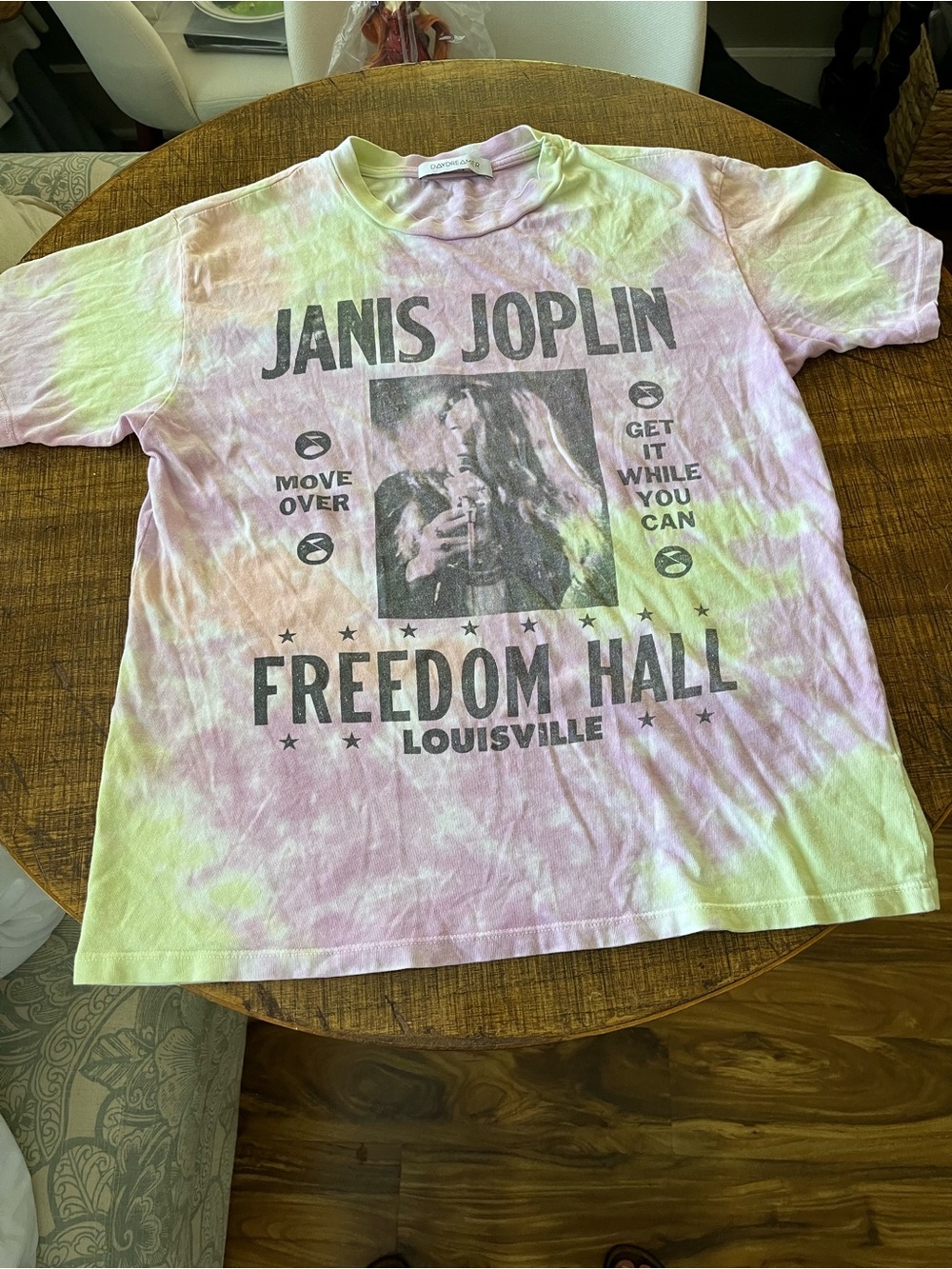 Daydreamer Janis Joplin Tie-Dye Tee in Pink & Lime